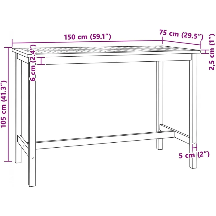 vidaXL Bartisch Natur 150 x 75 x 105 cm Massivholz Teak 42030008 – Bild 8