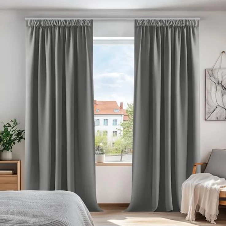 Deconovo Gardinen mit Kräuselband Verdunkelnd Blickdicht Vorhänge Hellgrau | 2er Set, H 210 x B 140 cm, Thermogardine, Schlafzimmer Gardinen, Schlafzimmer Vorhänge, für Thermal Curtains, Übergardinen – Bild 1