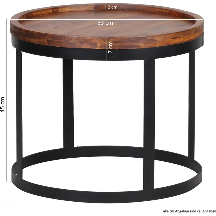 Wohnling Satztisch, Beistelltische 2er Set, Sheesham Massivholz/Metallgestell, Landhausstil – Bild 5