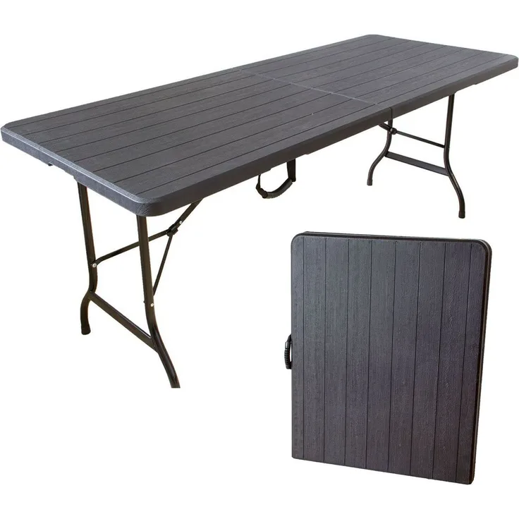 Gartentisch in Holzoptik schwarz, Klapptisch 180 x 75 cm, Buffettisch bis 150 kg belastbar