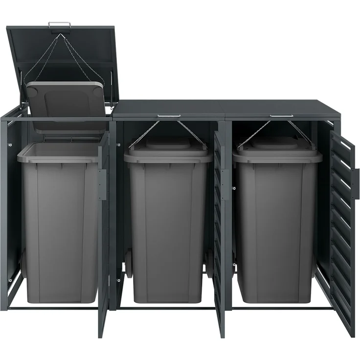 STEELSØN 'Kestra' Mülltonnenbox 3er je 240 Liter, anthrazit, Mülltonnenverkleidung aus Stahl, wetterfest, 116x80x203 cm, Müllbox für 3 Tonnen – Bild 7