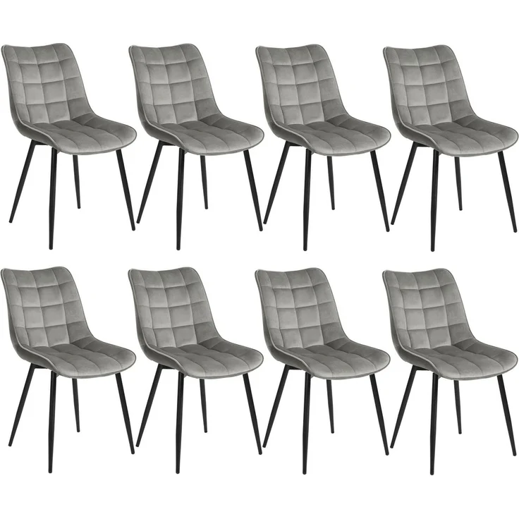 WOLTU Esszimmerstühle 8er Set, für Wohnzimmer Küche Esszimmer, Küchenstühle gepolstert mit Rückenlehne, Sitzfläche aus Samt, mit Metallbeinen, bis 150 kg belastbar, Hellgrau