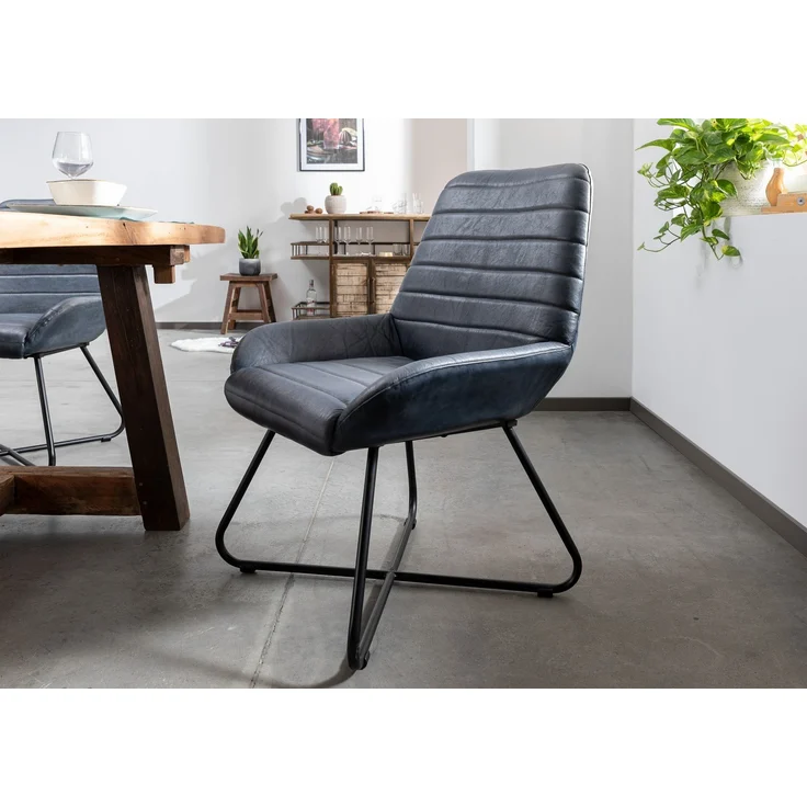 Stuhl Echtleder 59x68x93 blau IRON LABEL #15 – Bild 8
