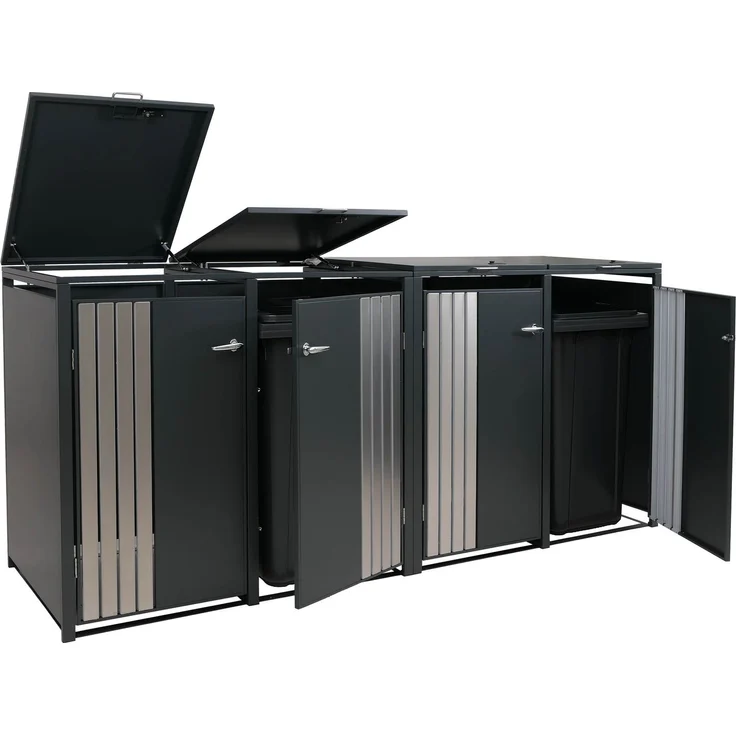4er-Mülltonnenverkleidung HWC-O67, Mülltonnenbox mit Deckel, Metall 122x264x84cm 104kg ~ anthrazit Edelstahl – Bild 1