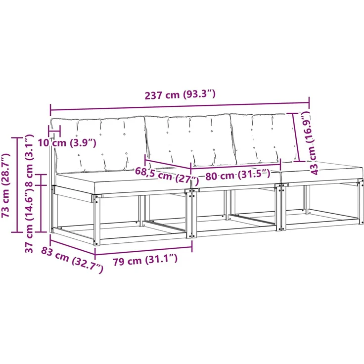 vidaXL Outdoor Mittelsofa Massives Akazienholz und Textilene Weiß 901649 – Bild 9