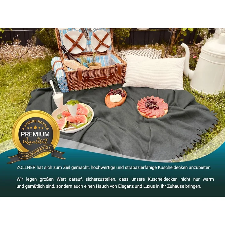 ZOLLNER Kuscheldecke Fleecedecke, 130x170 cm, Polyester, dunkelgrau – Bild 6