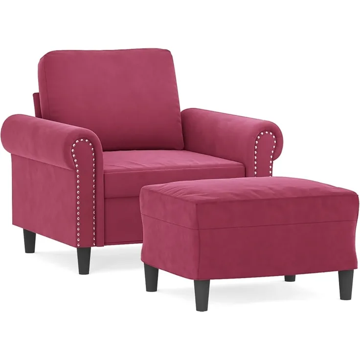 vidaXL Sessel mit Hocker Weinrot 60 cm Samt 3201209