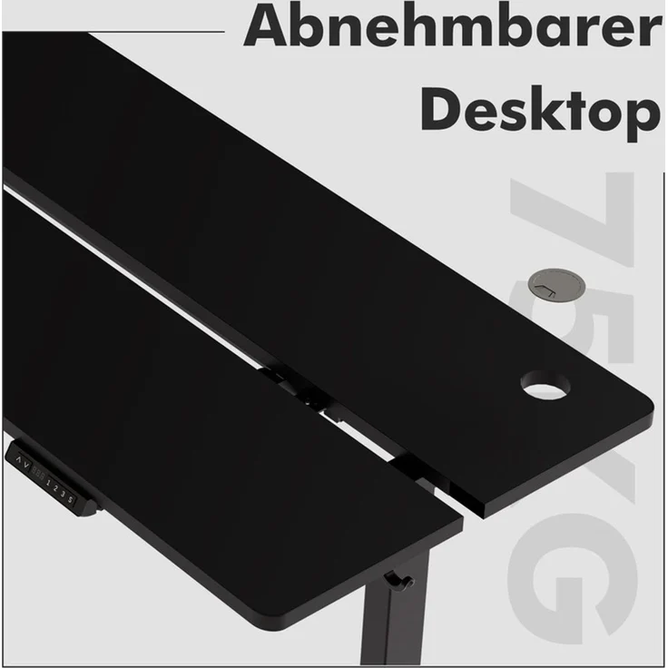 HOMAVO höhenverstellbarer Schreibtisch 70×140 cm, mit Memory- und Anti-Kollisionsfunktion, USB-A- und USB-C-Anschlüssen, Höhe 70–120 cm, Schwarz – Bild 3