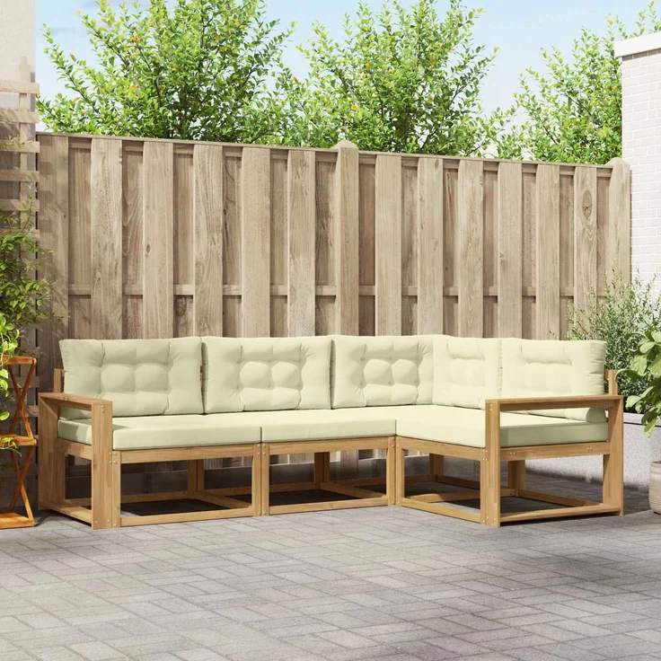 vidaXL Outdoor-Sofagarnitur 4 stk. Weiß und Creme 3386379 – Bild 1