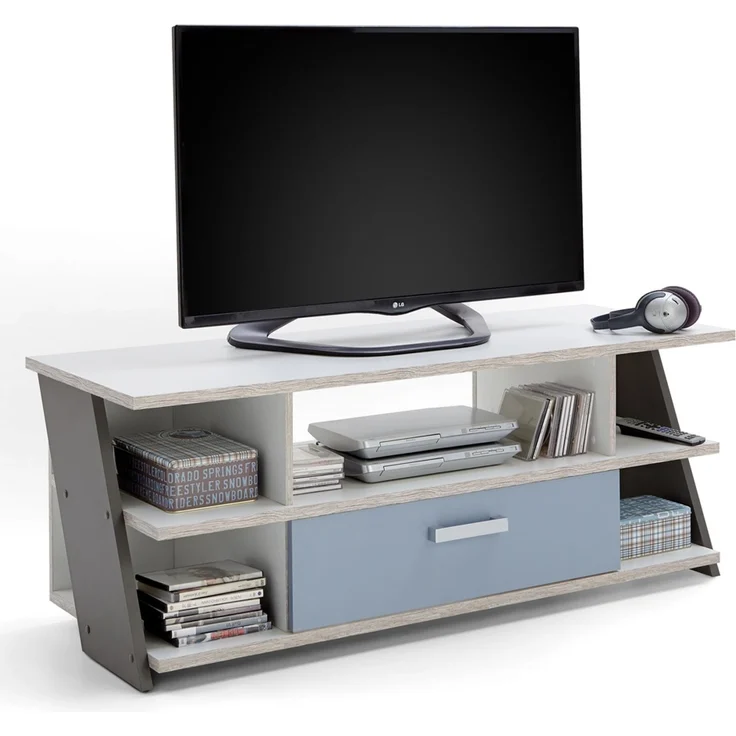 Jugendzimmer Set mit Schreibtisch 6-teilig LEEDS-10 in Sandeiche Nb. mit weiß, Lava und Denim Blau – Bild 10