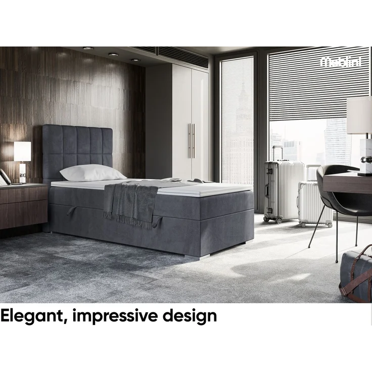 MEBLINI Boxspringbett LUKAS 100x200cm Links - H4/Dunkelgrau Samt - mit Bettkasten - Gepolstert Einzelbett mit Topper & Taschenfederkern-Matratze – Bild 2