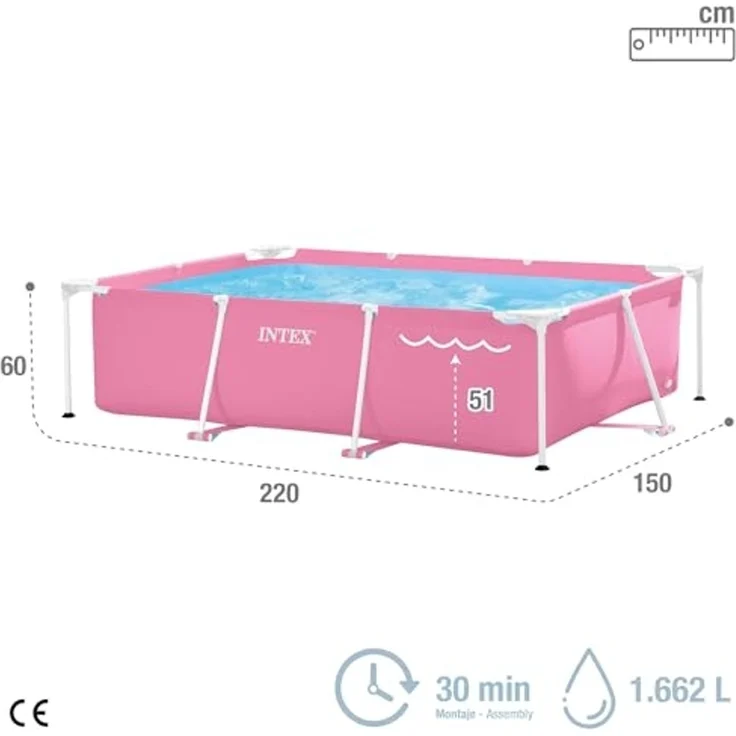 Intex 28266NP - Rechteckiger Aufstellpool mit Rahmen, 1662 L, Stahl und PVC, Rosa, 220 x 150 x 60 cm – Bild 4