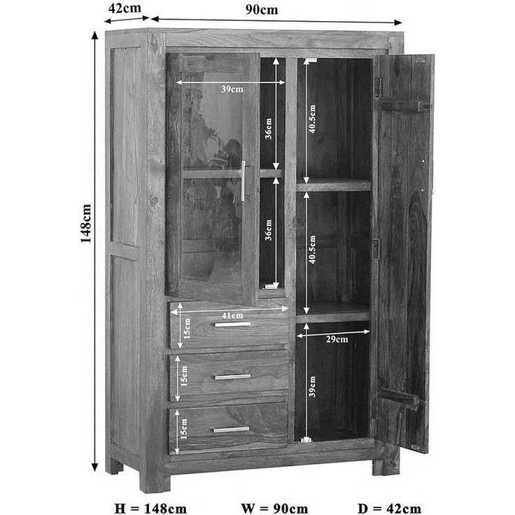 Massivmoebel24 Highboard (Highboard Sheesham 90 x 42 x 148 life honey lackiert METRO LIFE #108) – Bild 8
