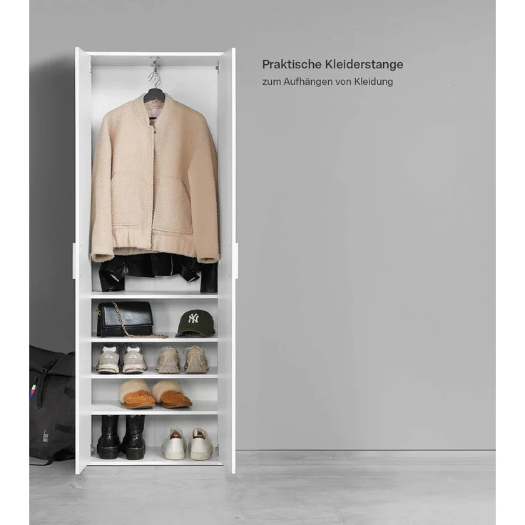 mokebo Mehrzweckschrank Der Lange (60x180 cm, mit einer Kleiderstange & Schuhfächern) Büroschrank, Flurschrank Apothekerschrank oder Aktenschrank Anthrazit – Bild 4