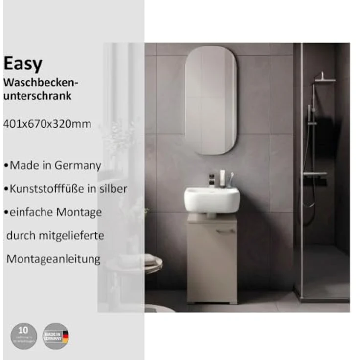 FACKELMANN Easy Waschbeckenunterschrank, 40 cm Breite, Korpus & Front in Kaschmir, Modernes Design, Made in Germany, Viel Stauraum – Bild 5