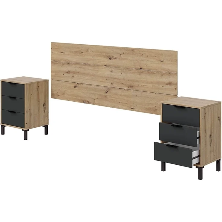 Bett-Set >ENZO< (4-teilig) in Nodi Eiche Dekor / Anthrazit - 246x39x206 (BxHxT) – Bild 3