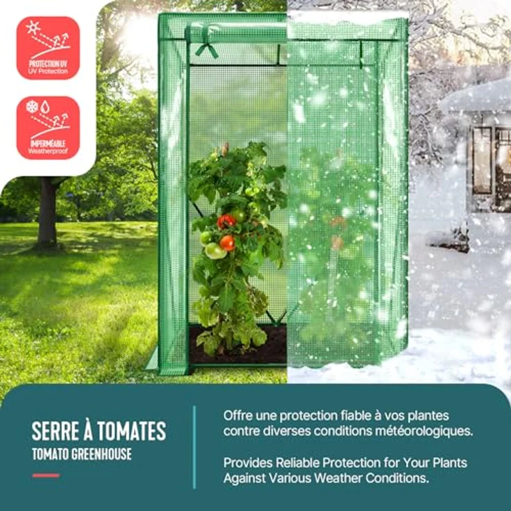 VOUNOT Gewächshaus Foliengewächshaus 100 x 50 x 150 cm, Schrägdach Tomatengewächshaus Stabil Tomatenhaus für Gemüse, Blumen & Obst, Verstärkte PE-Folie 135g/m², Grün – Bild 2