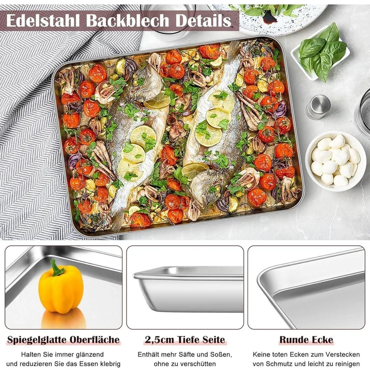Homikit Backblech mit Abkühlgitter Edelstahl 40x30x2,5cm - Spülmaschinenfest – Bild 3