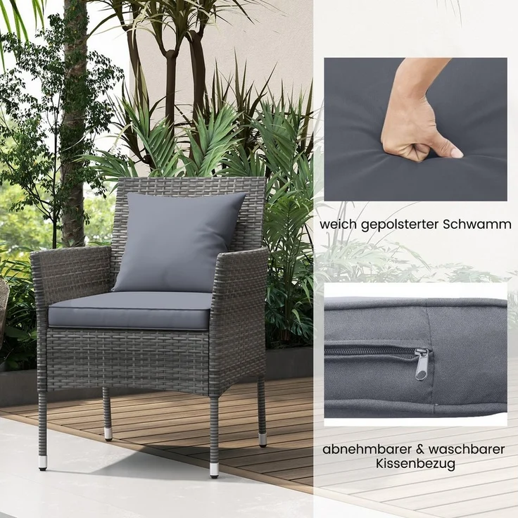 COSTWAY Balkonset, (3-tlg), 2 Personen, Rattan, 2 Sessel & Glastisch, mit Kissen – Bild 3