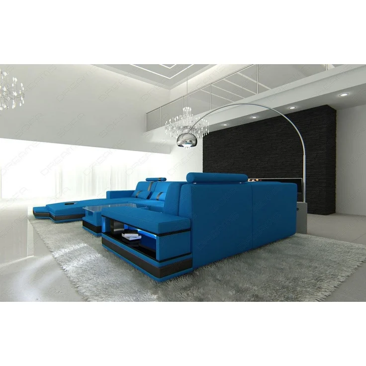 Sofa Messana in Leder - Büffelleder - blau-schwarz - Links – Bild 3