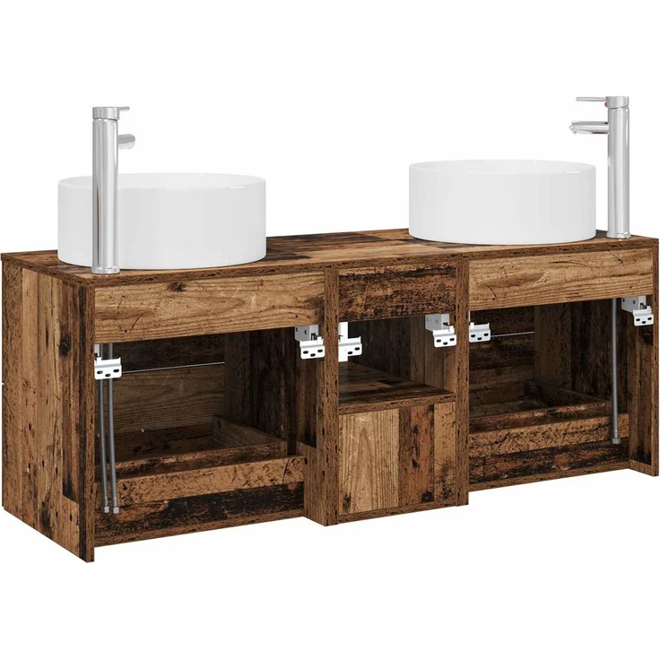 vidaXL Badezimmerschrank-Set 3 stk. Altholz 129 x 44,5 x 80 cm 3405953 – Bild 7