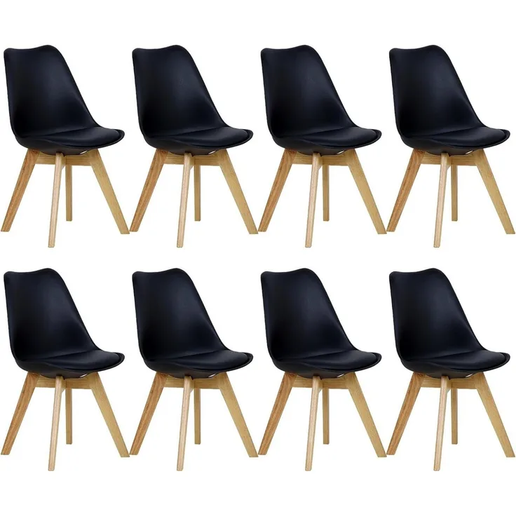Woltu Esszimmerstuhl (Set, 8 St), Polsterstuhl Bezug Kunstleder, Massivholz