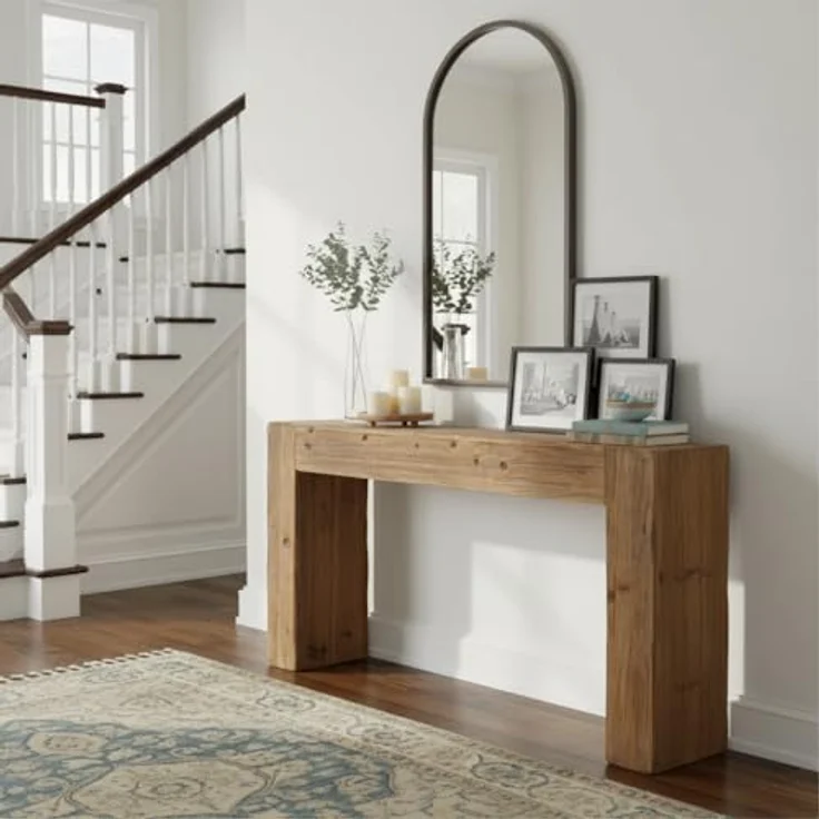LITTLE TREE Massivholz-Konsolentisch, 160 cm Tisch im Landhausstil hinter dem Sofa für den Eingangsbereich, Sofatische für das Wohnzimmer, Langer Flurtisch, einfache Montage, rustikales Braun – Bild 4