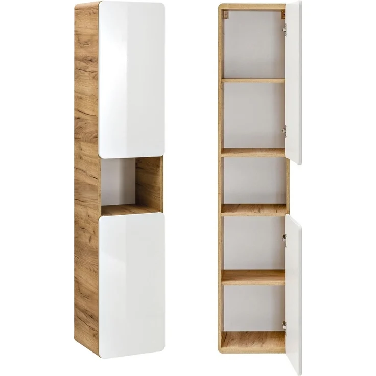 Badezimmer Komplettset in Hochglanz weiß mit Wotan Eiche Nb. LUTON-56 B/H/T ca. 181/195/46 cm – Bild 6