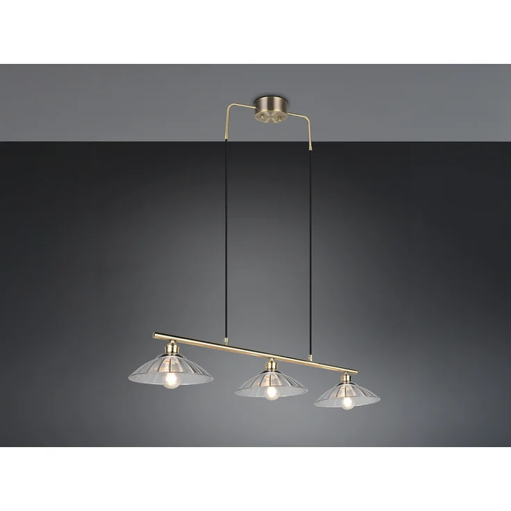 Pendelleuchte ELUNA 3-flammig Altmessing, Glasschirme klar, Breite 100cm – Bild 1