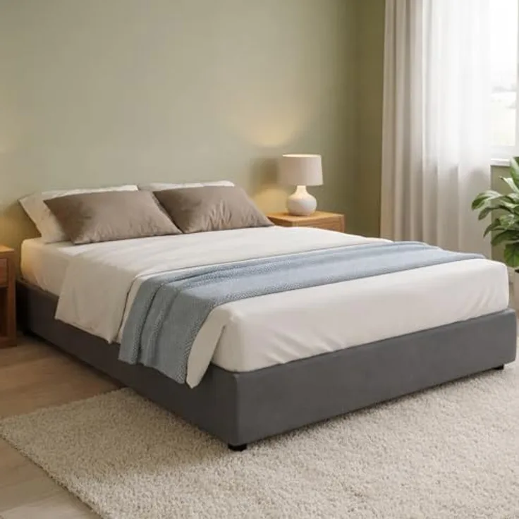 Talamo Italia - Maria Doppelbett, Bettkasten mit Stoffbezug, 100 % Made in Italy, Öffnung vorne, geeignet für 160 x 200 cm Matratze, Grau