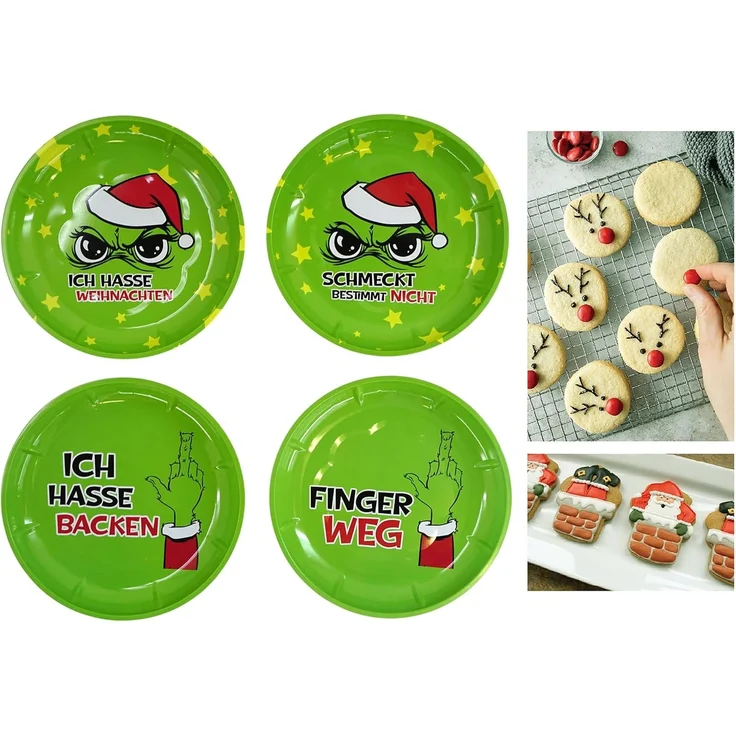 Annastore Gebäckteller 4 x Gebäckteller - Dekoteller "Festtags-Muffel" aus Metall Ø 26 cm, (4-tlg), Anti Weihnacht Plätzchenteller aus Metall – Bild 1