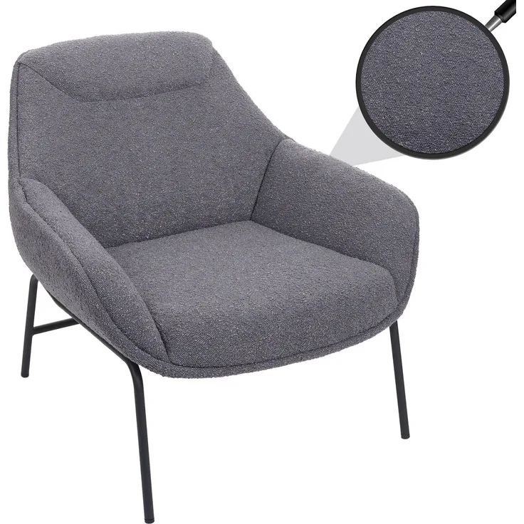 Lounge-Sessel HWC-J77, Cocktailsessel Sessel, Bouclé Stoff Metall ~ dunkelgrau