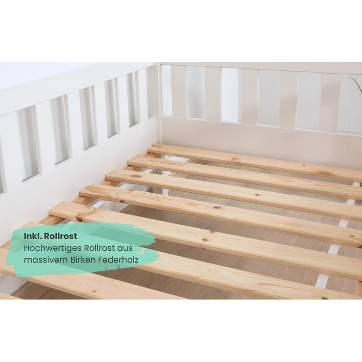 Kinderbett Hausbett "Kay" 120x200 Kiefer massiv weiß – Bild 6