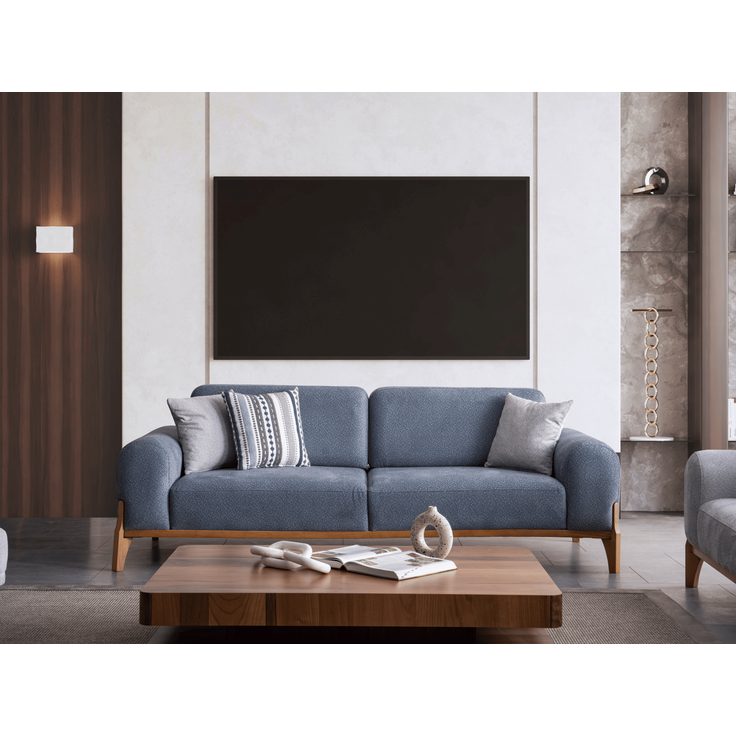 Sitzgruppe/Sofa Set - Wohnzimmergarnitur "Bluebell" 3+3+1+1-Hellblau/Grau – Bild 2