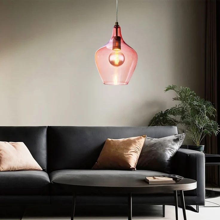 2x Hängeleuchte, silber, Glas pink , H 150 cm – Bild 3