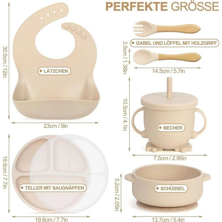 feinlux Kindergeschirr-Set Kindergeschirr-Set (7-tlg), 1 Personen, mit Staubschutzdeckel, Saugnapfboden, stoßfest – Bild 2