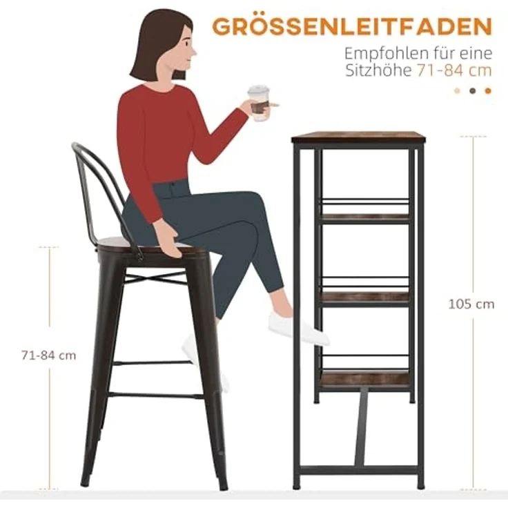 HOMCOM Bartisch Küchentisch, Tisch für 2 Personen (Tresentisch, 1-St, Stehtisch), Küche, Braun, 120 x 40 x 105 cm – Bild 3