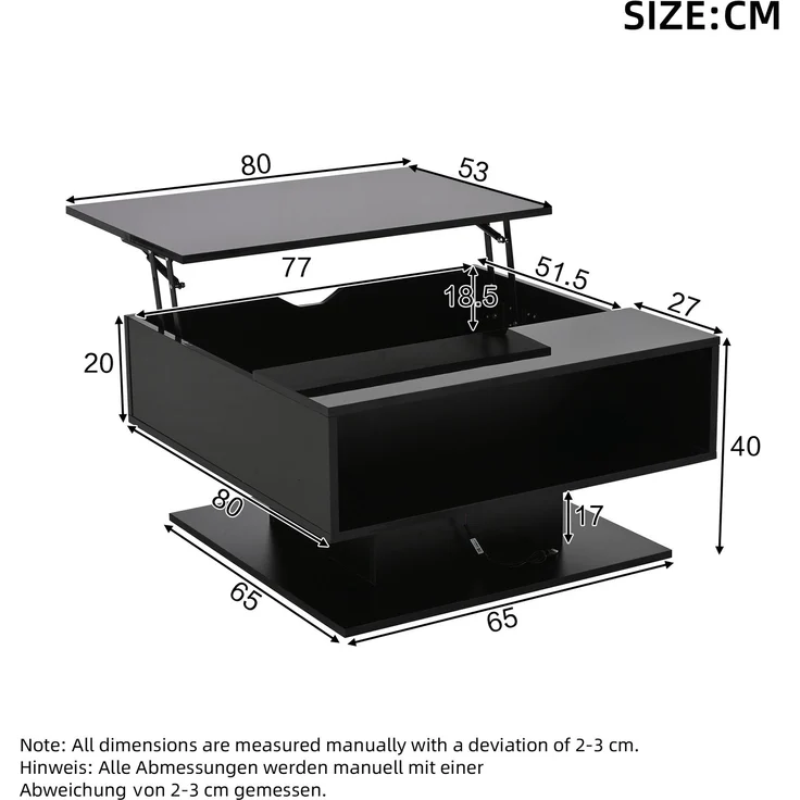 Abrihome Couchtisch mit hydraulischem Sofatisch und Stauraum, Schwarz, 40x77x88 cm – Bild 8