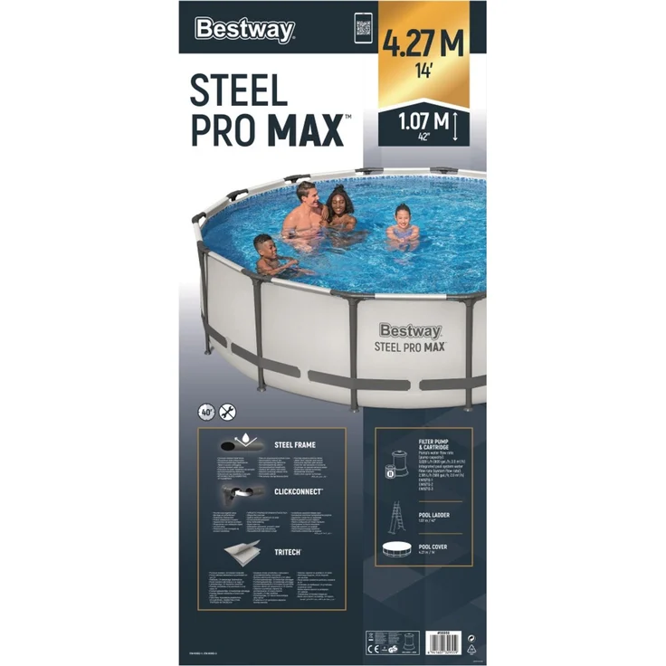 Bestway Steel Pro MAX Frame Pool Komplett-Set mit Filterpumpe Ø 427 x 107 cm, lichtgrau, rund – Bild 2