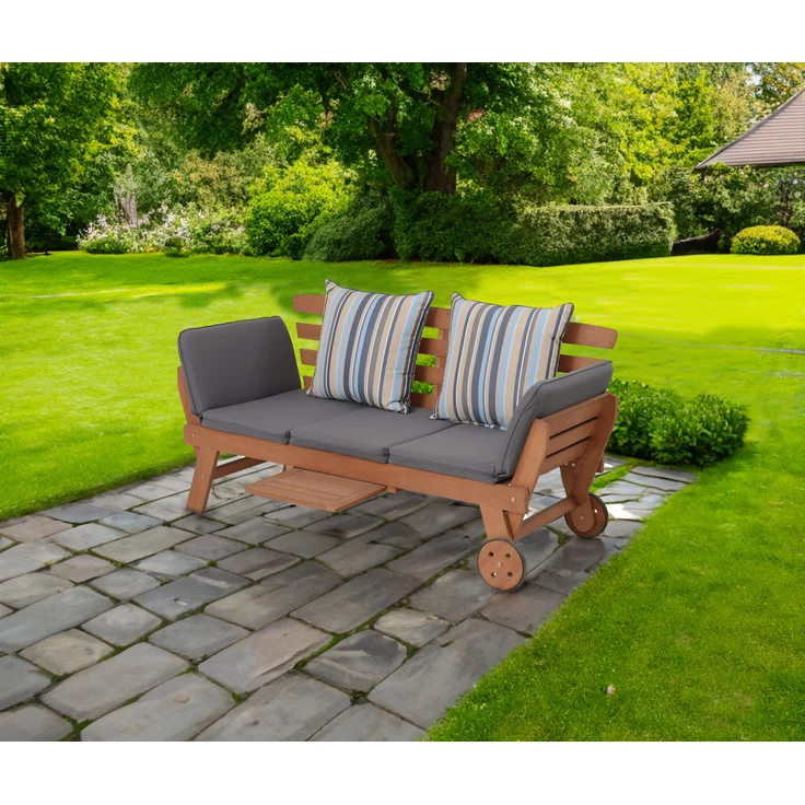 Gartenbank LORENA inkl. Auflage - 190cm Breit, Eukalyptus, Natur | Terrassenbank Wetterfest Sitzbank Outdoor Bank – Bild 2