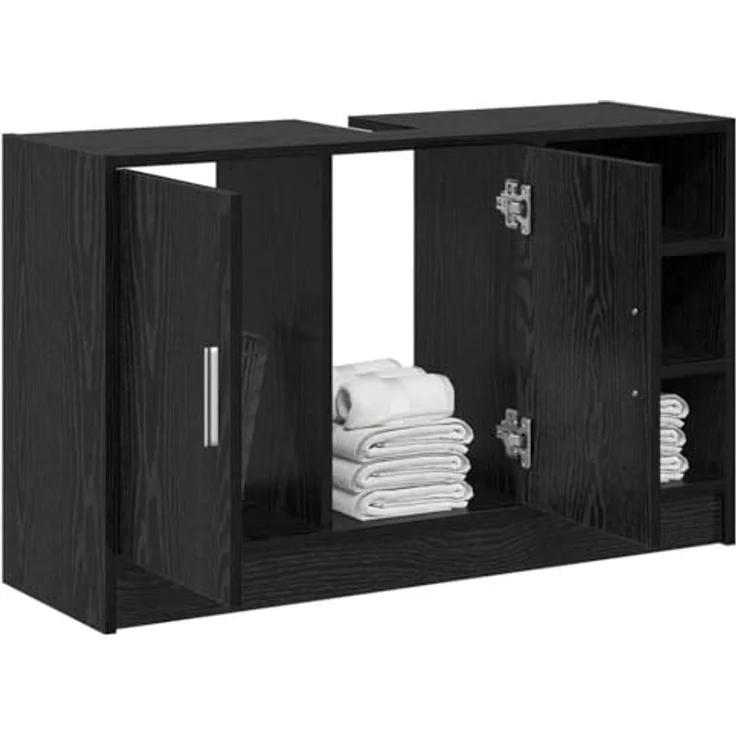 vidaXL Badezimmerschrank mit Tür Schwarz Eichen-Optik 90 x 29 x 55 cm 869211 – Bild 2