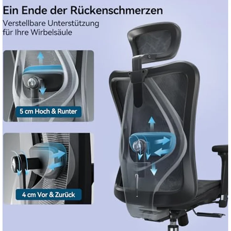 SIHOO M57 Ergonomischer Bürostuhl, Chefsessel mit 3D verstellbare Armlehne und Lendenwirbelstütze, Hautfreundliche Netz-Hochlehne, Schreibtischstuhl bis 150kg/330LB Belastbar(schwarz) – Bild 10