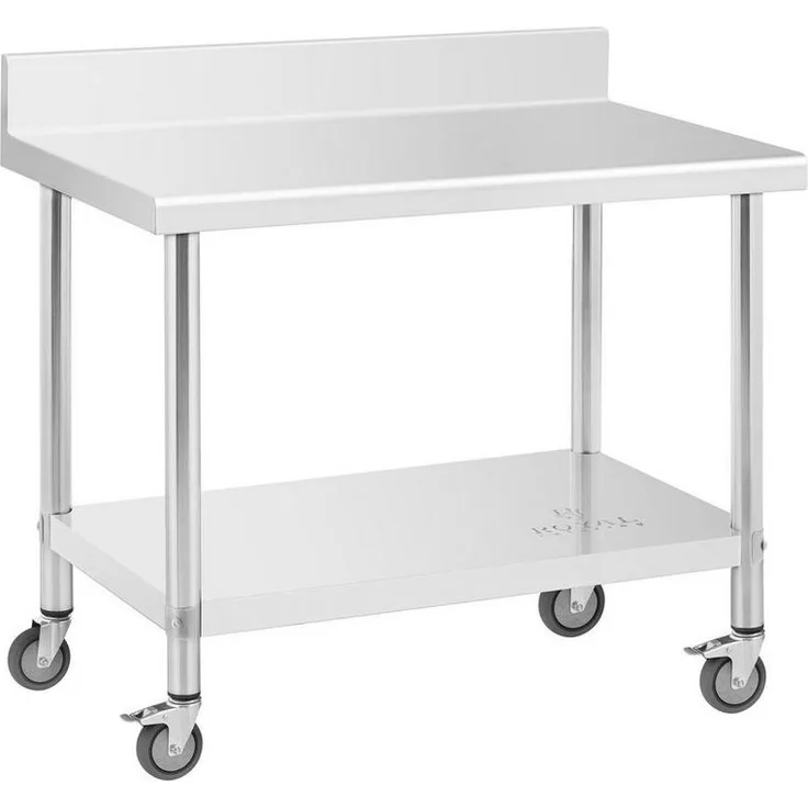 Royal Catering Arbeitstisch 60 x 100 cm Rollbarer Edelstahltisch Aufkantung Gastrotisch 155 kg