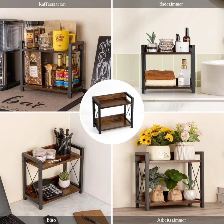 ANBOXIT Holz Gewürzregal 2 Tier Organizer Küchenregal Arbeitsplatte Braun – Bild 6