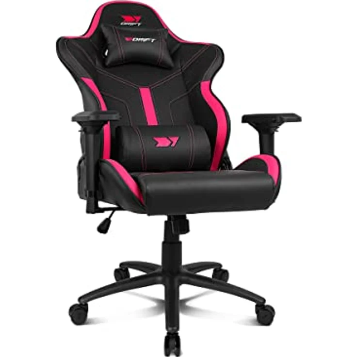 DRIFT GAMING DR350 – Ergonomischer Profi-Gaming-Stuhl mit 4D-Armlehnen, Lenden- und Nackenkissen, 135° neigbar, Leise Rollen, Schwarz-Rosa – Bild 5