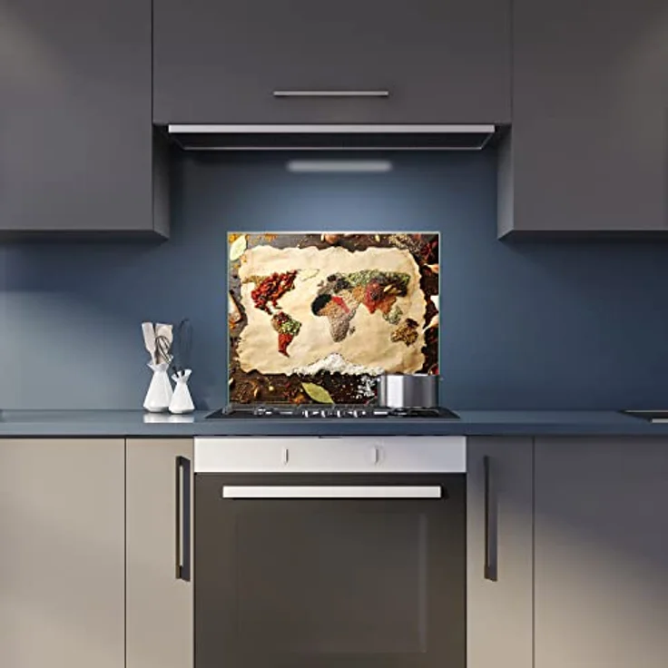 Herdabdeckplatte Abdeckung Ceranfeld Abdeckplatte Schneidebrett 1-Teilig 60x52 Gewürze Weltkarte Beige Spritzschutz Glasplatte Ceranfeldabdeckung Schutz Herdschutz Sicherheitsglas Glasschneidebrett – Bild 6
