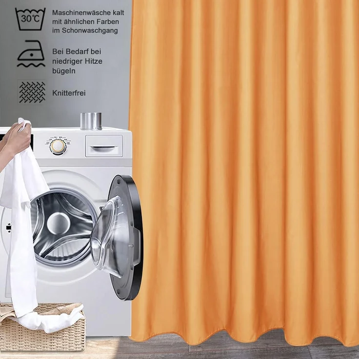 Duschvorhang 180x200 Textil Bad Vorhang Orange Anti-Schimmel Wasserdicht – Bild 6