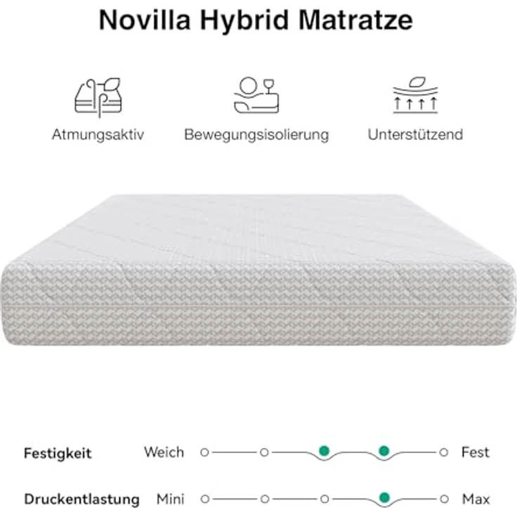 Novilla Matratze 90x200 Taschenfederkernmatratze 7-Zonen H2/H3 atmungsaktivem Bezug & Komfortschaum Öko-Tex & CertiPUR-US Zertifiziert – Federkernmatratze für Einzelbett & Doppelbett Höhe 24 cm – Bild 6