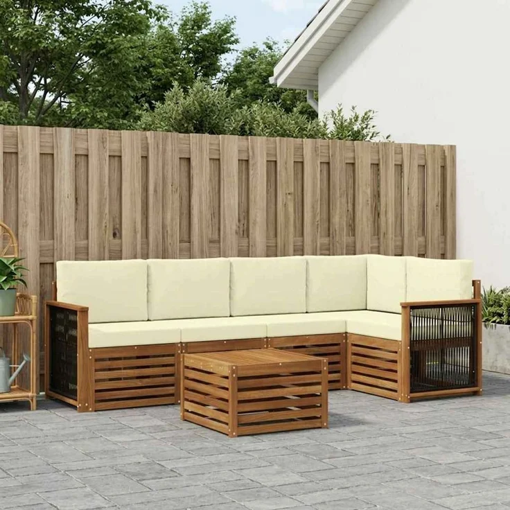 vidaXL Outdoor-Sofagarnitur 6 stk. 5-Sitzer Natur und Creme 3384381 – Bild 1