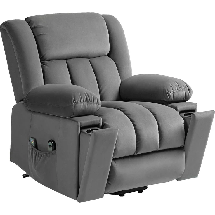 MELAYR, Elektrischer Aufsteh-Sessel, Weicher, samtartiger Stoff, USB-Anschlüsse, 101 x 93 x 104 cm, Dunkelgrau – Bild 2